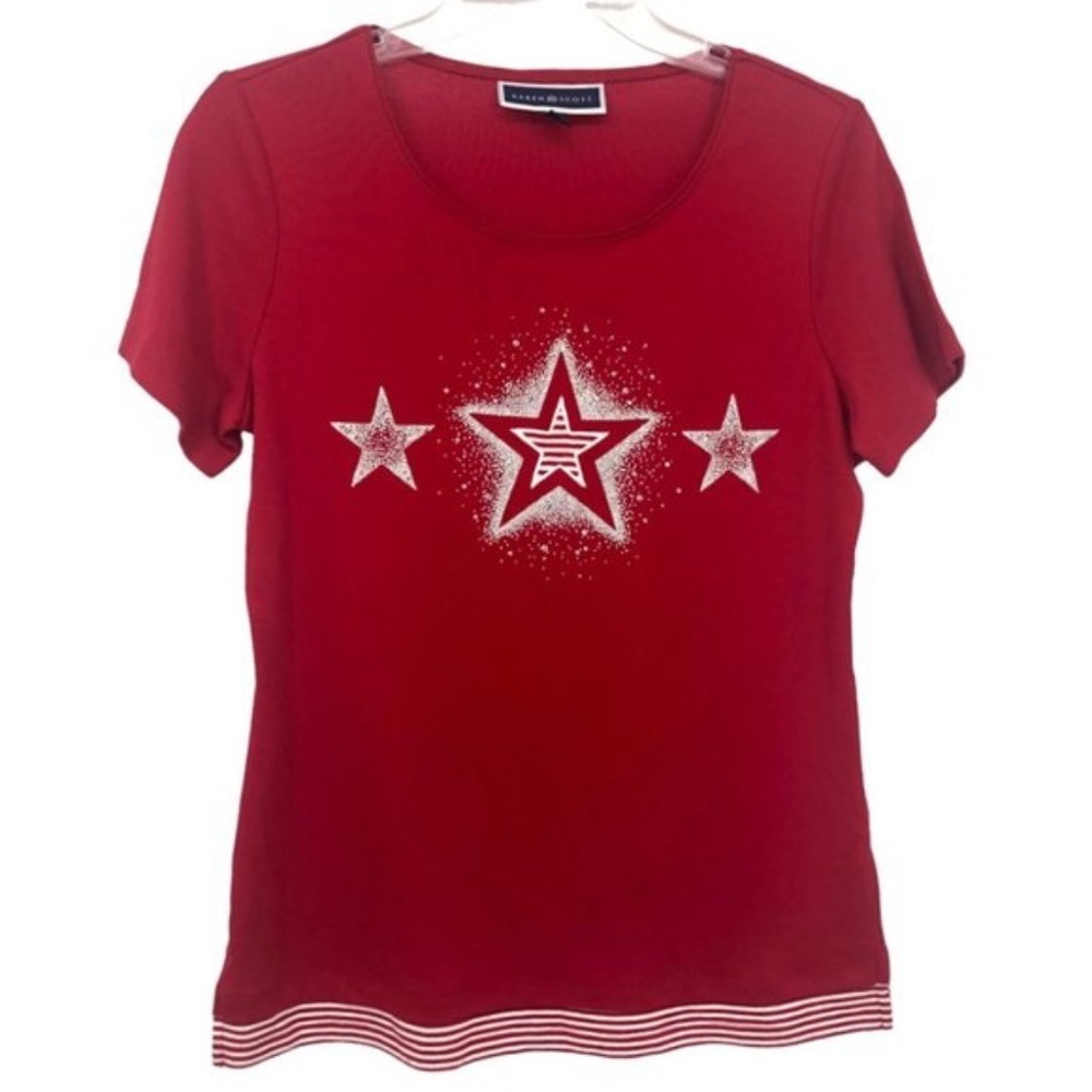 Karen Scott Short Sleeve Star Graphic Cotton Top NWT Sz S